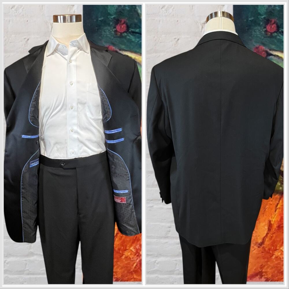 Valenti Uomo Mens 52R 46x32 Black Tuxedo 3 Button Formal Tux - Picture 4 of 16